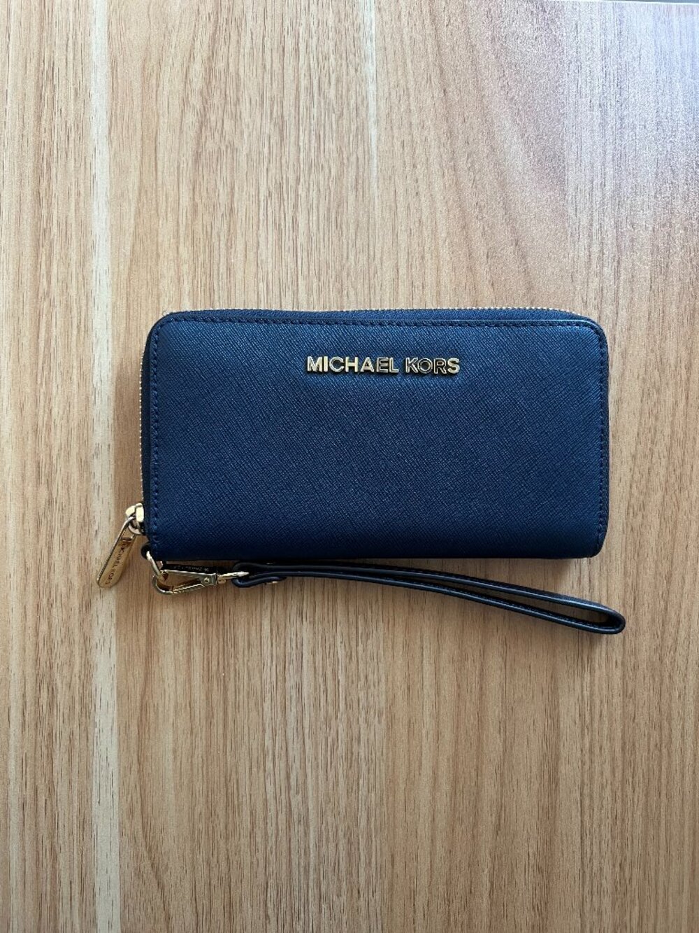 Michael Kors Navy Blue Leather Zip-Around Wristlet Wallet - Excellent Condition